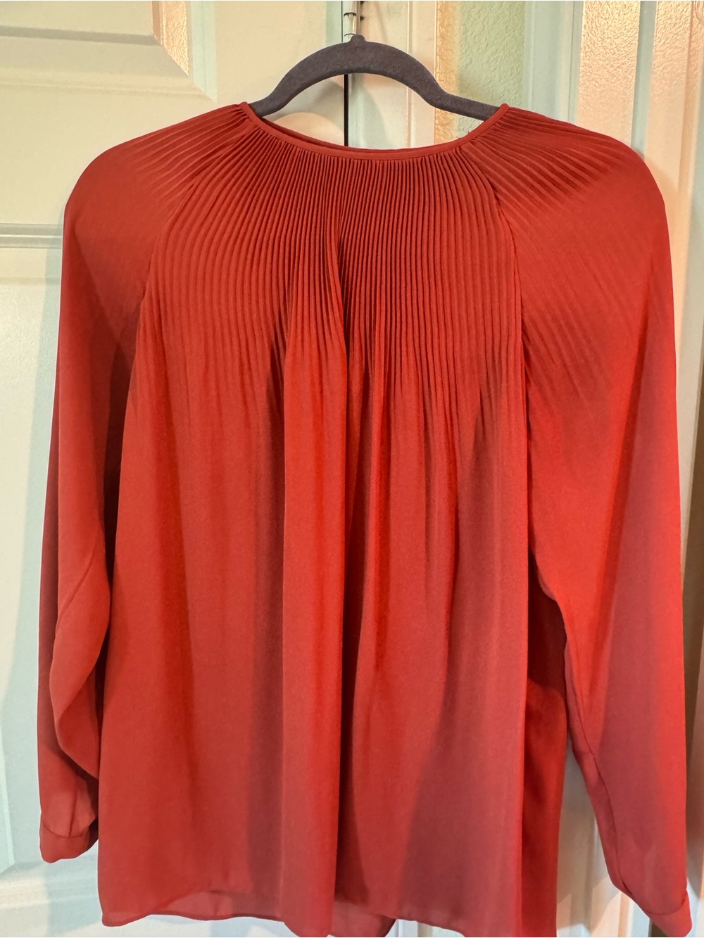 Pleated Back Long-Sleeve Blouse in Deep Red